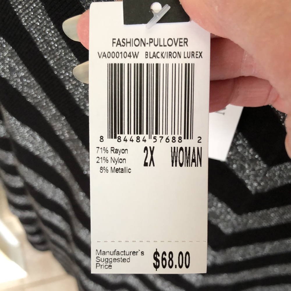 New Joan Vass women’s shimmer top.  Size 2X.  Black and metallic silver shimmer. - Picture 7 of 9